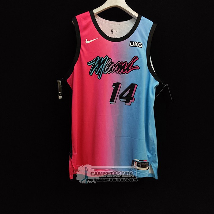 Camiseta Miami Heat Tyler Herro NO 14 Ciudad 2020-21 Autentico Azul Rosa